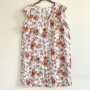 Joie Floral Linen Ruffle Beachy Shift Mini Medium Dress Boho Tropical Vacation